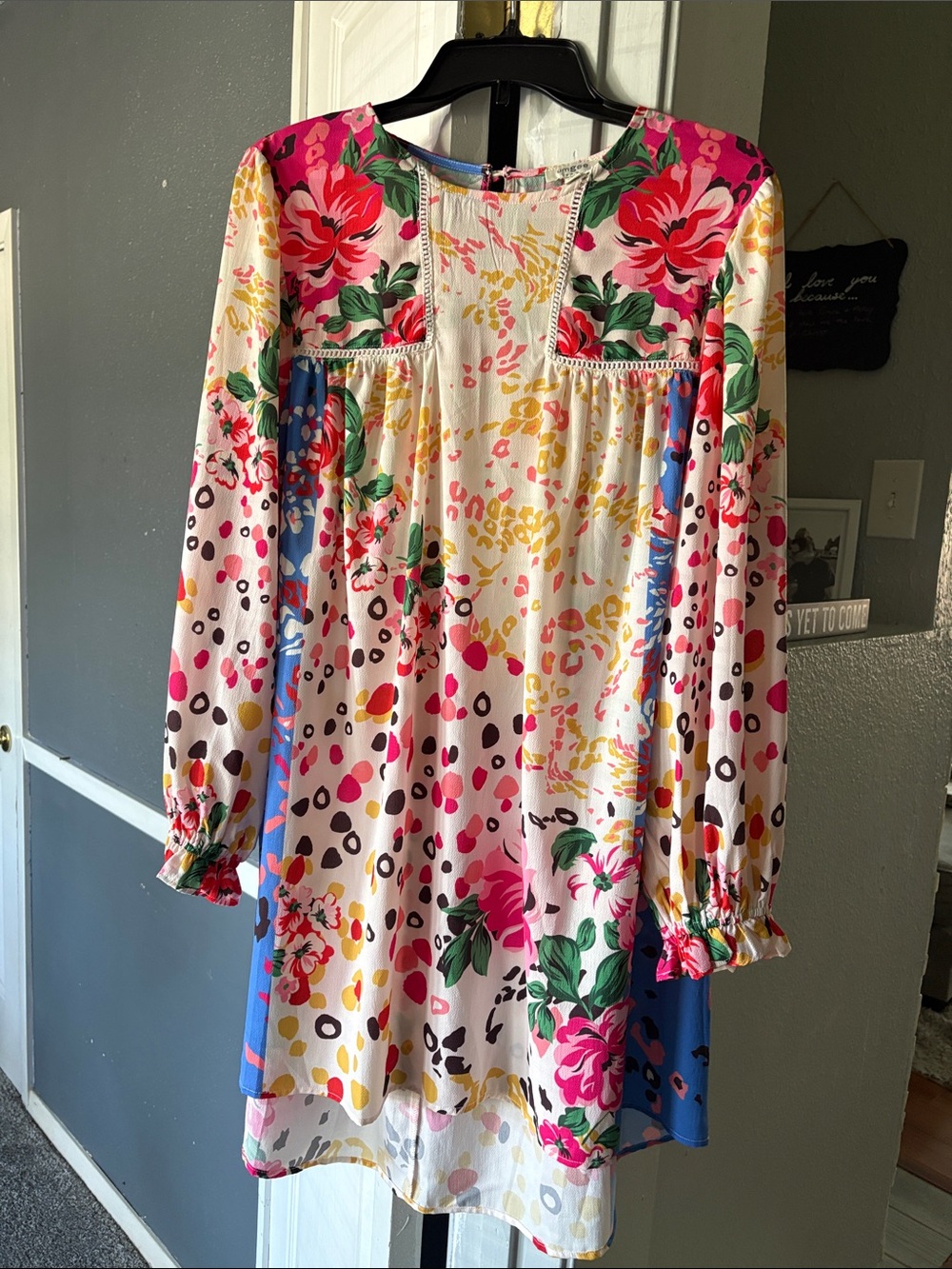 Umgee Pink Multi Floral & Dot Long-Sleeve Tunic Dress